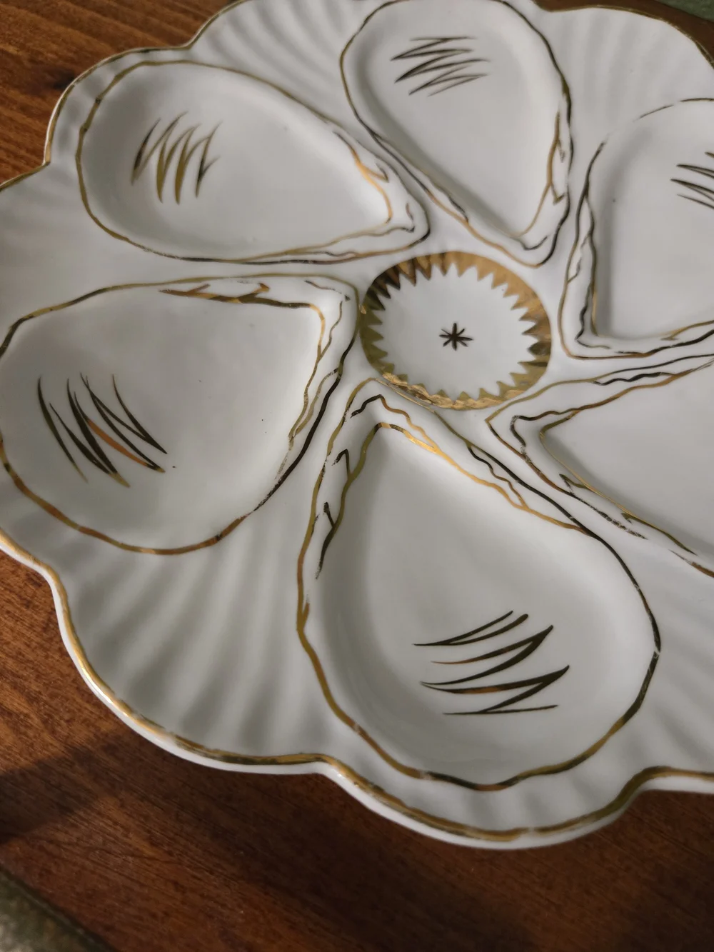 Victoria Karlsbad Austria White and Gold Porcelain Oyster Plate
